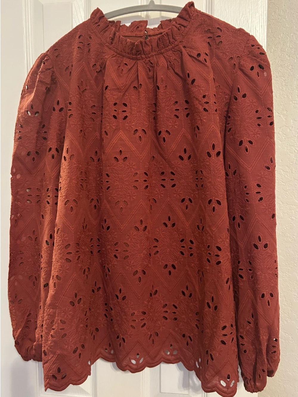 Women’s Eyelet Peasant Blouse - Rust